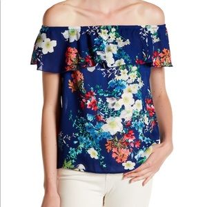 Vanity Room Off Shoulder Ruffle Woven Blouse